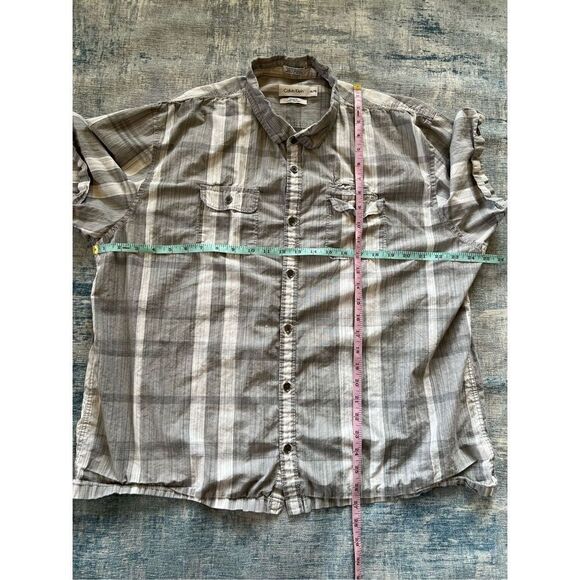Calvin Klein Gray Stripe Plaid Classic Fit Button Front Short Sleeve Tee XXL - Picture 5 of 6